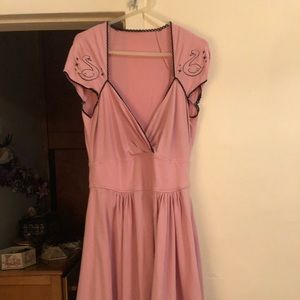 Pink embroidered swan jersey dress by PUG